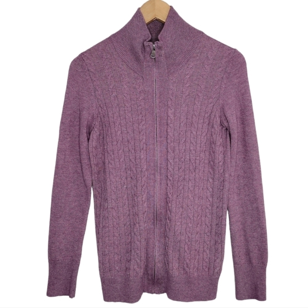 Talbots Pink Cotton Wool Blend Cable Knit Quarter Zip-Up Sweater Sz XS